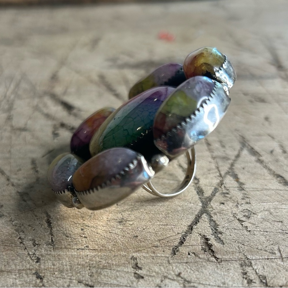 HUGE!! Sterling Rainbow Quartz Ring 2in x 2in  1.387 oz